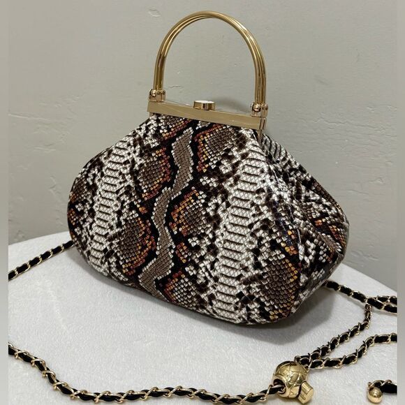 Unique Design! Genuine Cowhide Snake Skin Embossed Top Handle Bag/Crossbody - Picture 1 of 13